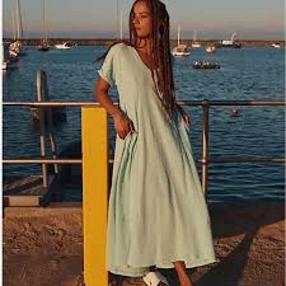 Free People FP BEACH Meadow Maxi T-Shirt Dress 100% Cotton Pockets OVERSIZE XS